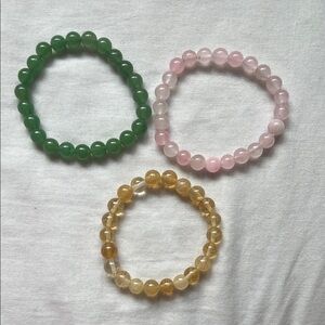 Beaded Stretch Bracelets - Green, Pink & Yellow Set